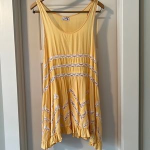 Intimately Free People Lace Voile Trapeze Slip Dress Yellow Polka Dot Medium